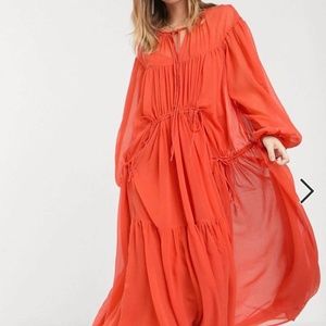 ASOS DESIGN Eivissa Soft Tiered Red Maxi Dress
